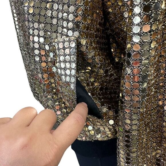Monaliza Vintage 80’s Sparkling Gold Bling Full Zip  bomber Jacket size M/L - Picture 3 of 9